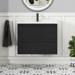 Royal Bathrooms Elmore 700mm Wall Hung 2 Drawer Bathroom Vanity Unit With Traditional Ceramic Basin Sink - Matt Nocturne Black - thumbnail 3