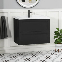 Royal Bathrooms Elmore 700mm Wall Hung 2 Drawer Bathroom Vanity Unit With Traditional Ceramic Basin Sink - Matt Nocturne Black - thumbnail 1