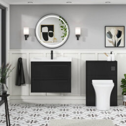 Royal Bathrooms Elmore 700mm Wall Hung 2 Drawer Bathroom Vanity Unit With Traditional Ceramic Basin Sink - Matt Nocturne Black - thumbnail 4