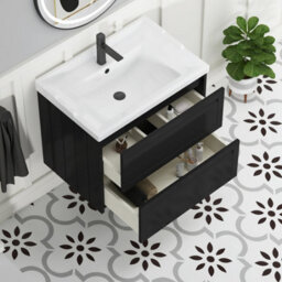 Royal Bathrooms Elmore 700mm Wall Hung 2 Drawer Bathroom Vanity Unit With Traditional Ceramic Basin Sink - Matt Nocturne Black - thumbnail 5