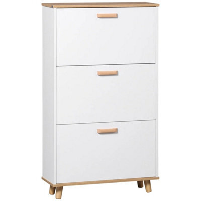 White Slim Shoe Cabinet 3 Flip Drawers 122Cm - image 1