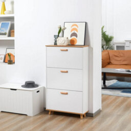 White Slim Shoe Cabinet 3 Flip Drawers 122Cm - thumbnail 3