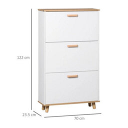White Slim Shoe Cabinet 3 Flip Drawers 122Cm - thumbnail 2