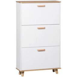 White Slim Shoe Cabinet 3 Flip Drawers 122Cm