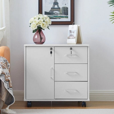 White Office Filing Cabinet Mobile Printer Stand File Storage Drawers Wheels New - image 1