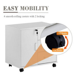 White Office Filing Cabinet Mobile Printer Stand File Storage Drawers Wheels New - thumbnail 4
