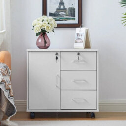 White Office Filing Cabinet Mobile Printer Stand File Storage Drawers Wheels New - thumbnail 1