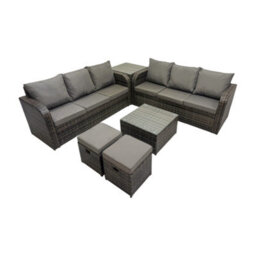 Fimous Rattan Garden Outdoor Furniture Set 3 Seater Sofa Square Coffee Table Set With Side Table Dark Grey Mixed - thumbnail 2