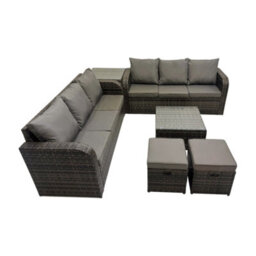 Fimous Rattan Garden Outdoor Furniture Set 3 Seater Sofa Square Coffee Table Set With Side Table Dark Grey Mixed - thumbnail 1