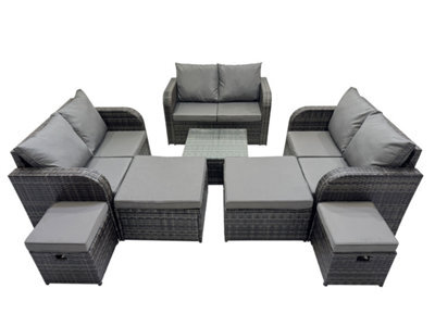Fimous Rattan Garden Outdoor Furniture Set Love Sofa Square Coffee Table Set With 4 Stools Dark Grey Mixed - image 1