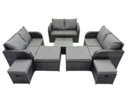 Fimous Rattan Garden Outdoor Furniture Set Love Sofa Square Coffee Table Set With 4 Stools Dark Grey Mixed - thumbnail 1