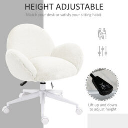 Homcom Fluffy Leisure Chair Office Chair With Backrest Wheels Cream White - thumbnail 4