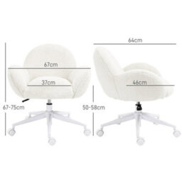 Homcom Fluffy Leisure Chair Office Chair With Backrest Wheels Cream White - thumbnail 3