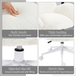 Homcom Fluffy Leisure Chair Office Chair With Backrest Wheels Cream White - thumbnail 6