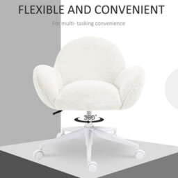 Homcom Fluffy Leisure Chair Office Chair With Backrest Wheels Cream White - thumbnail 5