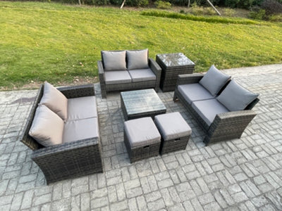 Fimous 7 Pcs Outdoor Lounge Sofa Set Wicker Pe Rattan Garden Furniture Set With Square Coffee Table Double Seat Sofa Side Table - image 1