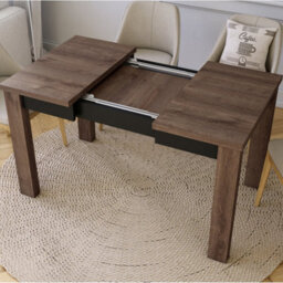 Heze Furniture Fonte 85 Modern Extending Dining Table - Brown Oak & Black - thumbnail 4