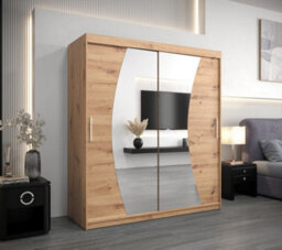 Arte Wave Contemporary 2 Mirrored Sliding Door Wardrobe 9 Shelves 2 Rails Oak Artisan Effect (H)2000mm (W)1800mm (D)620mm - thumbnail 2
