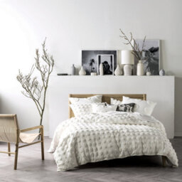Linen House Haze Tufted Polka Dot 100% Cotton Duvet Cover Set, King, White