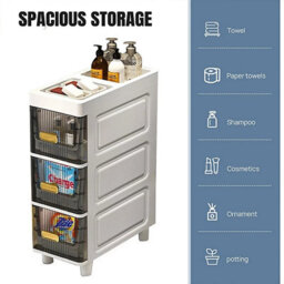 Slim Free Standing Bathroom Storage Cabinet 3 Drawer Kitchen Organizer Unit - thumbnail 6