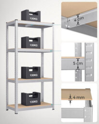 Songmics Set Of 2 Shelves, Steel Shelving Rack Units, 4-Tier Storage Rack For Garage And Shed, Silver - thumbnail 4