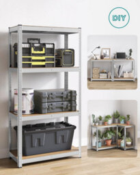 Songmics Set Of 2 Shelves, Steel Shelving Rack Units, 4-Tier Storage Rack For Garage And Shed, Silver - thumbnail 6