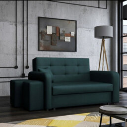 Viva Home Ii Sofa Bed With 2 Ottomans For Living Room Chipboard Polyurethane Foam Metal Legs 158Cm Wide Dark Green Left