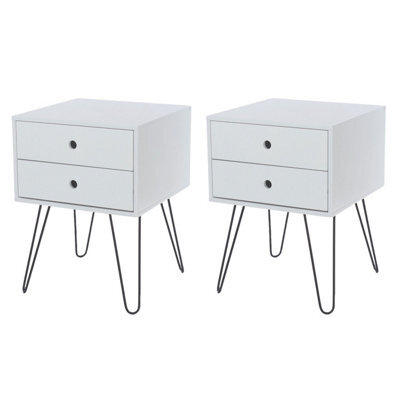 Core Products Set Of 2 Options 2 Drawer White Bedside Cabinets, Painted Finish, Black Metal - image 1