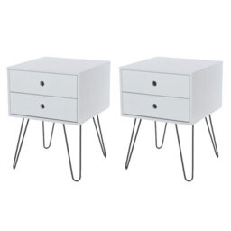Core Products Set Of 2 Options 2 Drawer White Bedside Cabinets, Painted Finish, Black Metal - thumbnail 1