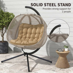 Double Hanging Egg Chair Folding Swing Hammock W/ Cushion - thumbnail 4