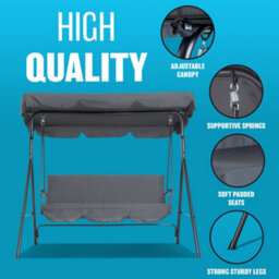 3 Seater Garden Swing Chair Seat Hammock Swinging Metal Bench Grey Furniture Outdoor - thumbnail 5