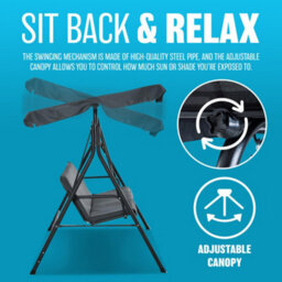 3 Seater Garden Swing Chair Seat Hammock Swinging Metal Bench Grey Furniture Outdoor - thumbnail 6