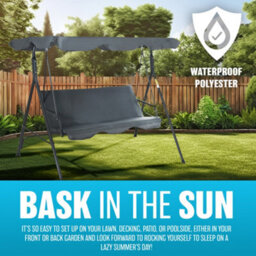 3 Seater Garden Swing Chair Seat Hammock Swinging Metal Bench Grey Furniture Outdoor - thumbnail 3