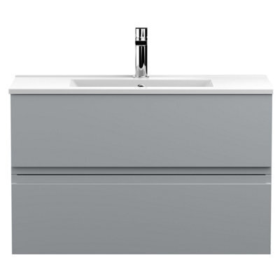 Balterley Mavesyn Contemporary 2 Drawer Wall Hung Vanity Unit With Minimalist Basin, Satin Grey, 800mm - image 1