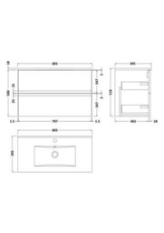 Balterley Mavesyn Contemporary 2 Drawer Wall Hung Vanity Unit With Minimalist Basin, Satin Grey, 800mm - thumbnail 2