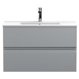 Balterley Mavesyn Contemporary 2 Drawer Wall Hung Vanity Unit With Minimalist Basin, Satin Grey, 800mm - thumbnail 1