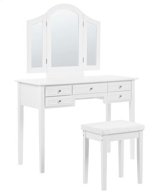 Beliani Dressing Table In White Mdf With 2-Wing Mirror And Stool, 95X45X144 Cm - image 1