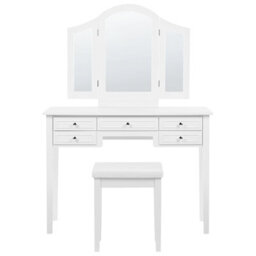 Beliani Dressing Table In White Mdf With 2-Wing Mirror And Stool, 95X45X144 Cm - thumbnail 6