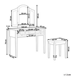 Beliani Dressing Table In White Mdf With 2-Wing Mirror And Stool, 95X45X144 Cm - thumbnail 3