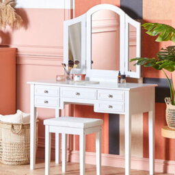 Beliani Dressing Table In White Mdf With 2-Wing Mirror And Stool, 95X45X144 Cm - thumbnail 2