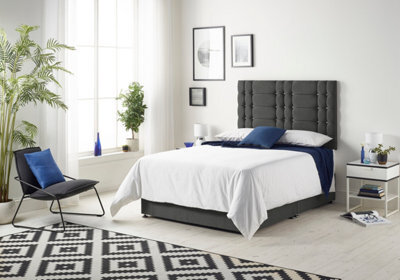Somnior Beds Somnior Bliss Tweed Charcoal 4Ft Memory Foam Divan Bed With 2 Drawers, Mattress & Headboard - Small Double - image 1