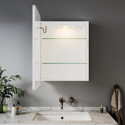 Led Bathroom Mirror Cabinet Shaver Socket 3 Colour Lights Demister 500X700 White - image 1