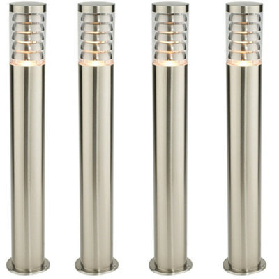 4 Pack Outdoor Garden Bollard Light 80Cm Brushed Steel 9W Outside Lamp Post Ip44 - image 1