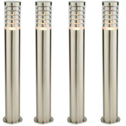 4 Pack Outdoor Garden Bollard Light 80Cm Brushed Steel 9W Outside Lamp Post Ip44