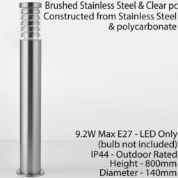 4 Pack Outdoor Garden Bollard Light 80Cm Brushed Steel 9W Outside Lamp Post Ip44 - thumbnail 3