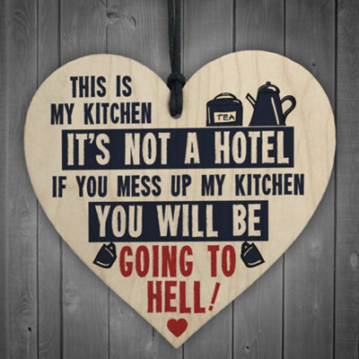 Red Ocean Vintage This Is My Kitchen Funny Hanging Wooden Heart Retro Kitchen Sign Gifts - image 1