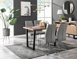 Furniturebox Uk Kylo Brown Wood Effect Dining Table & 4 Grey Lorenzo Chairs - thumbnail 1