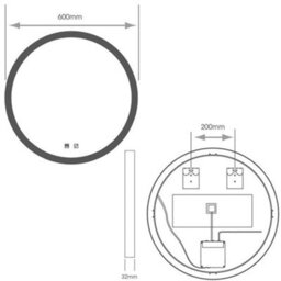 600mm Ip44 Matt Black Round Led Bathroom Mirror & Demister Tunable White Border - thumbnail 4