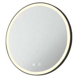 600mm Ip44 Matt Black Round Led Bathroom Mirror & Demister Tunable White Border - thumbnail 1
