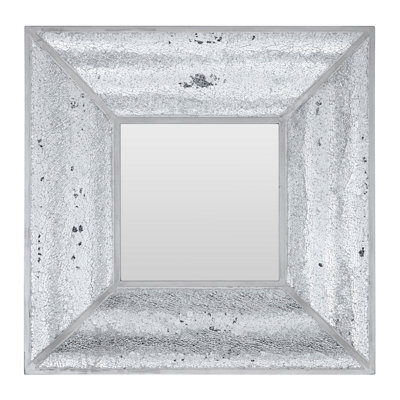 Orsina Silver Mosaic Wall Mirror With Bevelled Glass Frame, Square Decorative Mirror With Light Grey Trim, Mirror - image 1